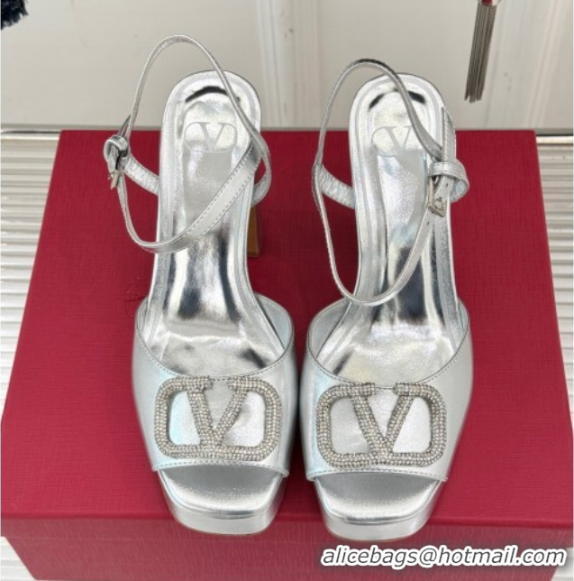 Popular Style Valentino Strass VLogo Signature Platform Sandals 11cm in Metallic Leather Silver 2025 VLTN111802 0428049