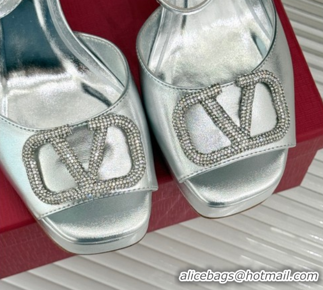 Popular Style Valentino Strass VLogo Signature Platform Sandals 11cm in Metallic Leather Silver 2025 VLTN111802 0428049