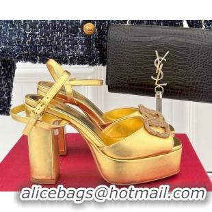 Best Grade Valentino Strass VLogo Signature Platform Sandals 11cm in Metallic Leather Gold 2025 VLTN111802
