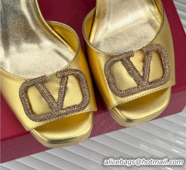 Best Grade Valentino Strass VLogo Signature Platform Sandals 11cm in Metallic Leather Gold 2025 VLTN111802