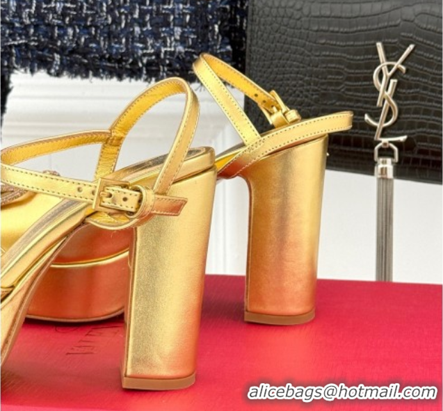 Best Grade Valentino Strass VLogo Signature Platform Sandals 11cm in Metallic Leather Gold 2025 VLTN111802