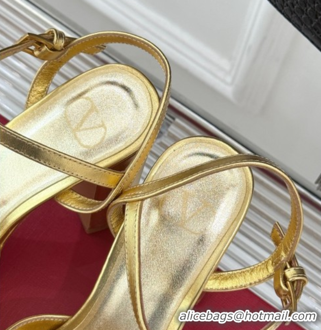 Best Grade Valentino Strass VLogo Signature Platform Sandals 11cm in Metallic Leather Gold 2025 VLTN111802