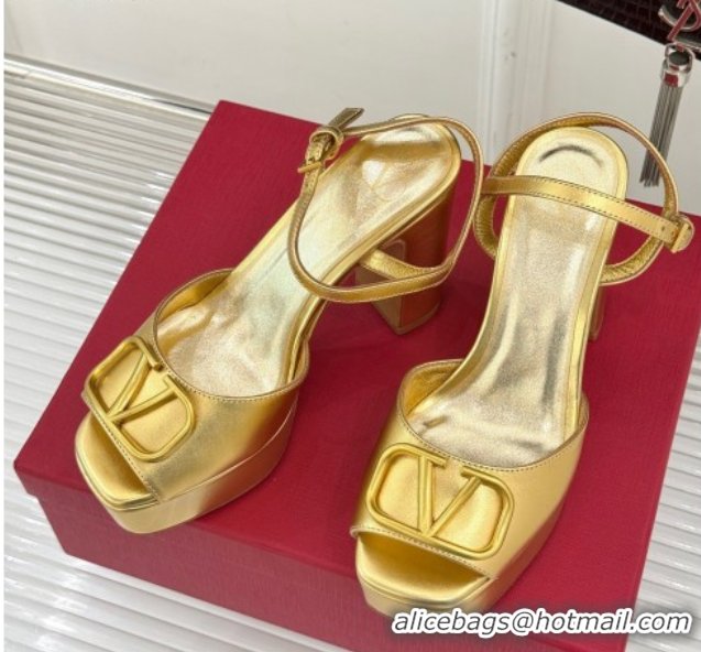 Good Product Valentino VLogo Signature Platform Sandals 11cm in Metallic Calfskin Leather Gold 2025 VLTN111802