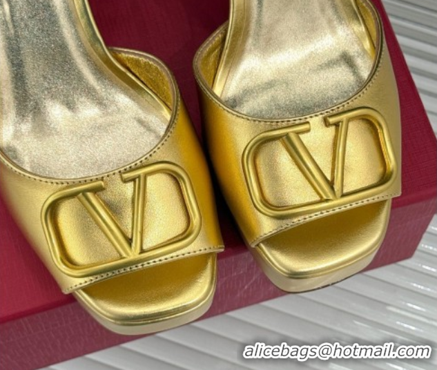 Good Product Valentino VLogo Signature Platform Sandals 11cm in Metallic Calfskin Leather Gold 2025 VLTN111802