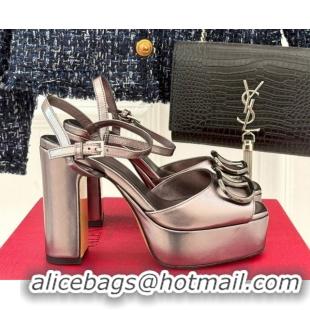 Purchase Valentino VLogo Signature Platform Sandals 11cm in Metallic Calfskin Leather Bronze 2025 VLTN111802