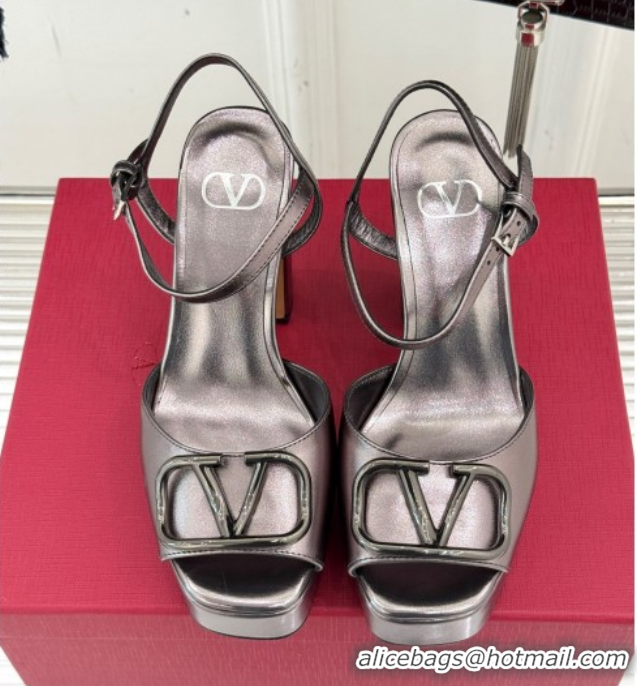 Purchase Valentino VLogo Signature Platform Sandals 11cm in Metallic Calfskin Leather Bronze 2025 VLTN111802