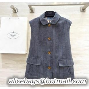 Promotional Prada Striped Vest with Back Buckle 0515 Grey/Beige 2025