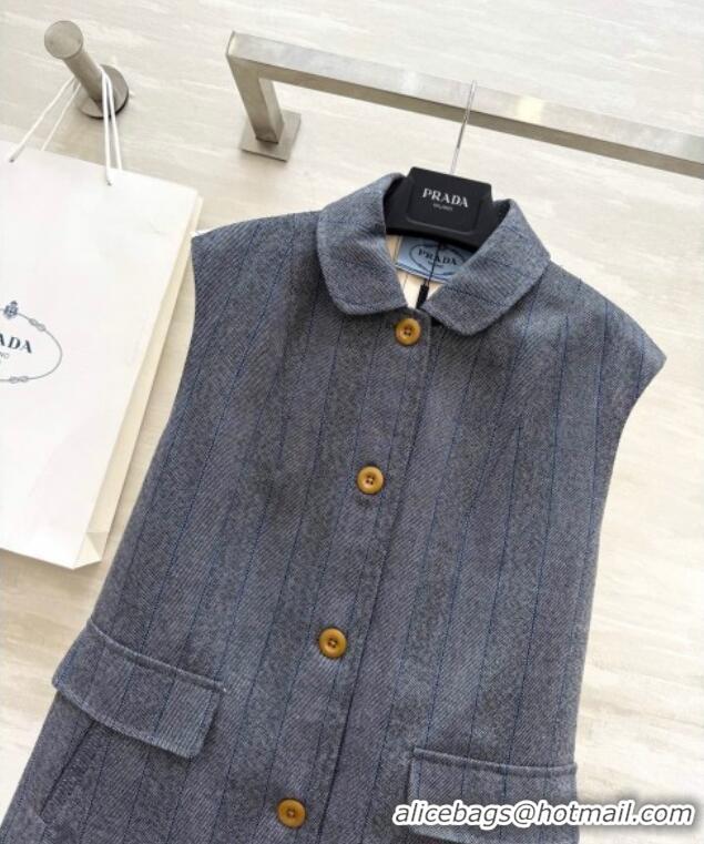 Promotional Prada Striped Vest with Back Buckle 0515 Grey/Beige 2025