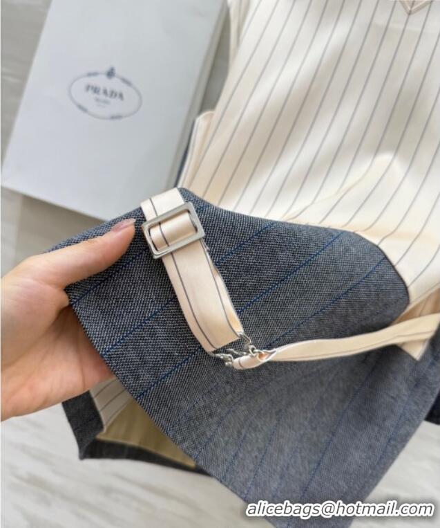 Promotional Prada Striped Vest with Back Buckle 0515 Grey/Beige 2025