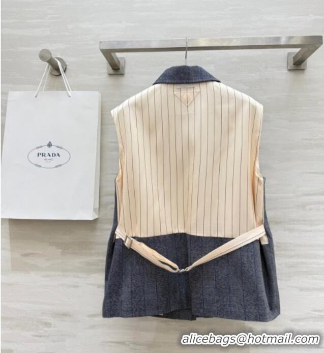 Promotional Prada Striped Vest with Back Buckle 0515 Grey/Beige 2025