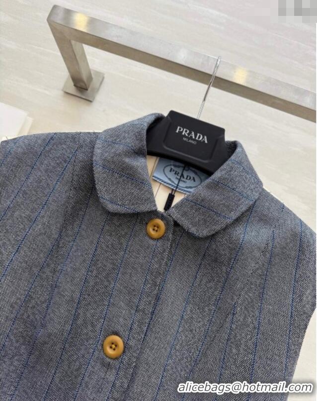 Promotional Prada Striped Vest with Back Buckle 0515 Grey/Beige 2025
