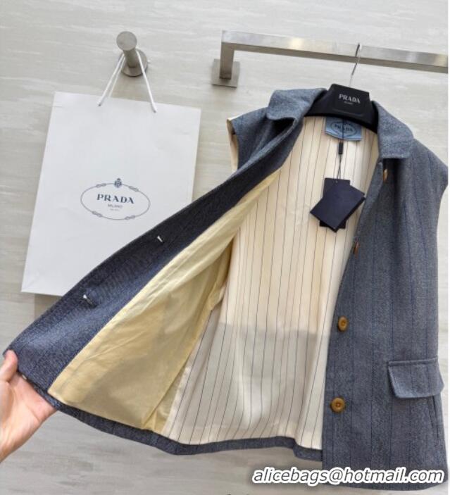Promotional Prada Striped Vest with Back Buckle 0515 Grey/Beige 2025