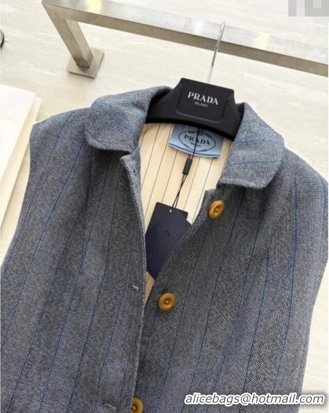 Promotional Prada Striped Vest with Back Buckle 0515 Grey/Beige 2025