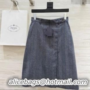 Famous Brand Prada Striped Skirt 0515 Dark Grey 2025