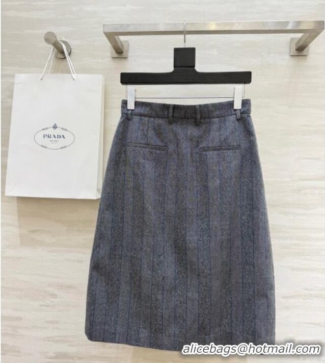 Famous Brand Prada Striped Skirt 0515 Dark Grey 2025