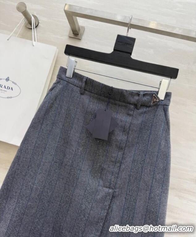Famous Brand Prada Striped Skirt 0515 Dark Grey 2025