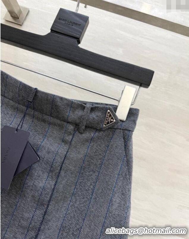 Famous Brand Prada Striped Skirt 0515 Dark Grey 2025