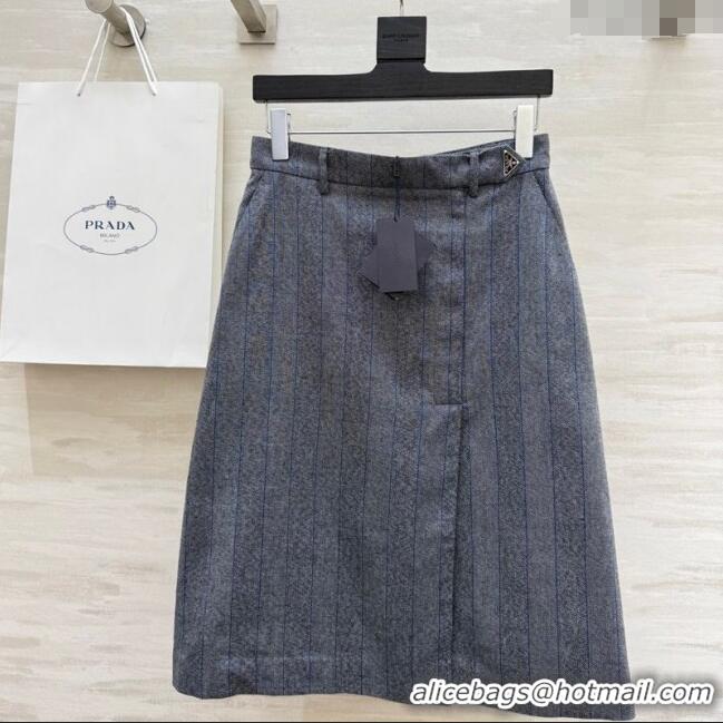 Famous Brand Prada Striped Skirt 0515 Dark Grey 2025