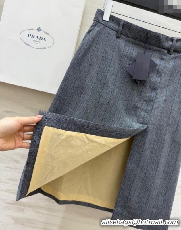 Famous Brand Prada Striped Skirt 0515 Dark Grey 2025