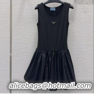 Famous Brand Prada Flouncing Sleeveless Dress 0515 Black 2025