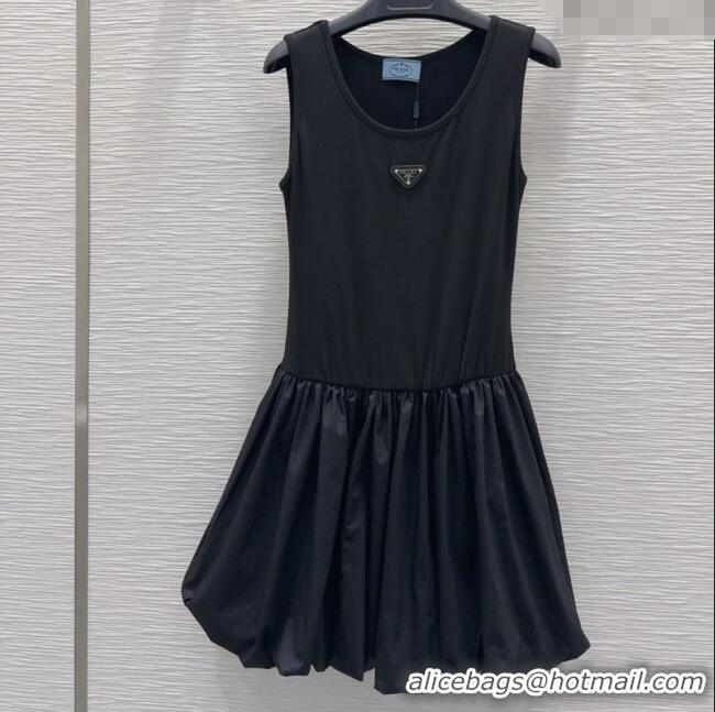 Famous Brand Prada Flouncing Sleeveless Dress 0515 Black 2025