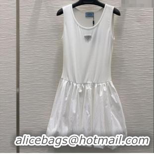 Grade Promotional Prada Flouncing Sleeveless Dress 0515 White 2025