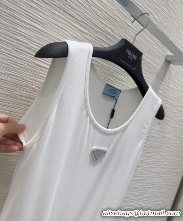 Grade Promotional Prada Flouncing Sleeveless Dress 0515 White 2025