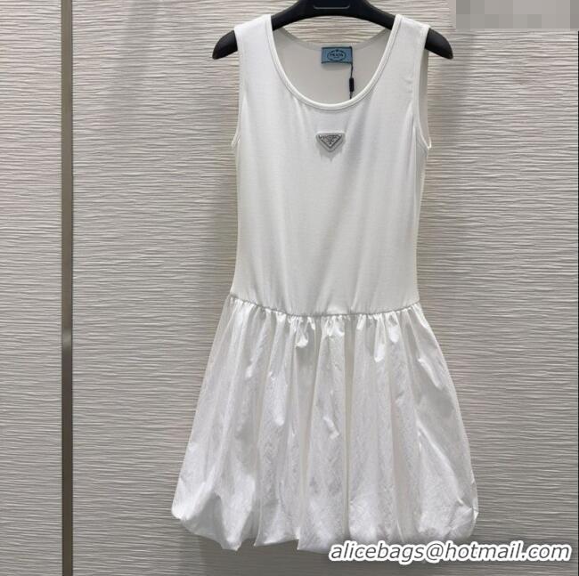 Grade Promotional Prada Flouncing Sleeveless Dress 0515 White 2025