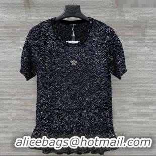 Top Design Chanel Sequins Top with Flouncing 0515 Black 2025