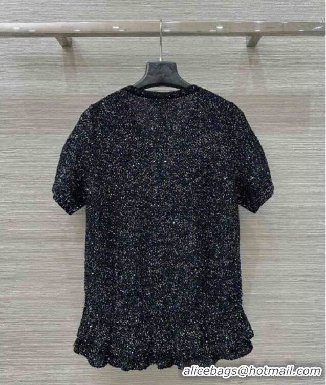 Top Design Chanel Sequins Top with Flouncing 0515 Black 2025