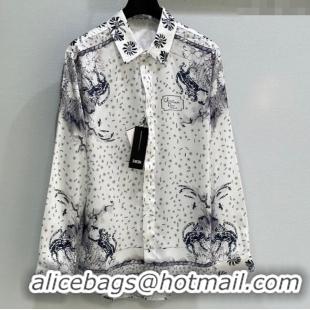 Famous Brand Dior Silk Printed Shirt 0515 White 2025