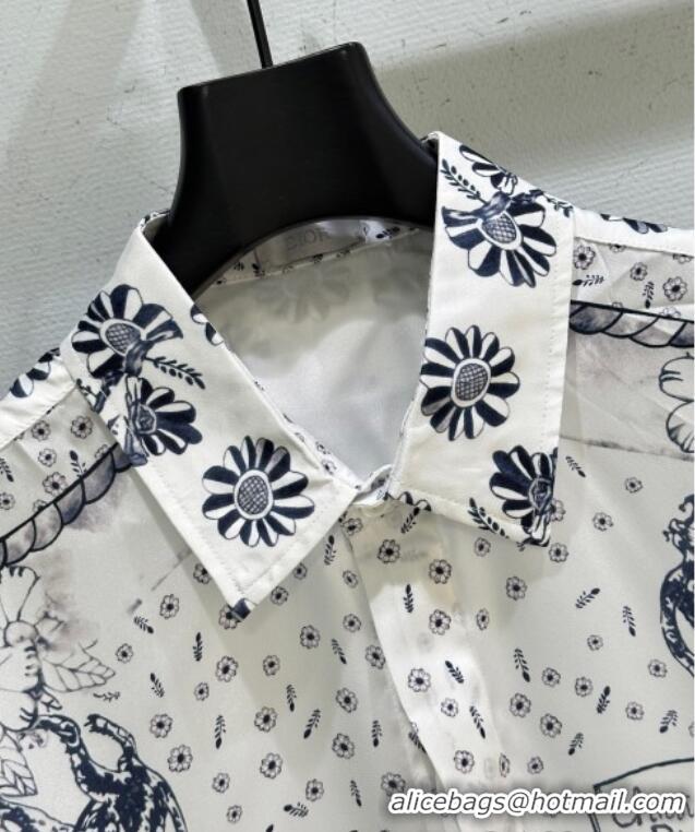 Famous Brand Dior Silk Printed Shirt 0515 White 2025