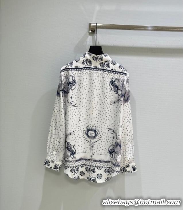 Famous Brand Dior Silk Printed Shirt 0515 White 2025