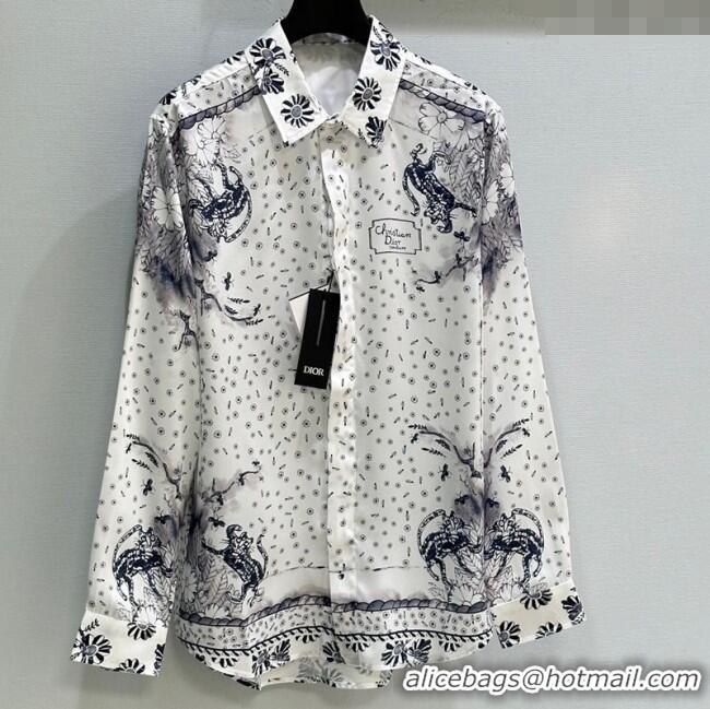 Famous Brand Dior Silk Printed Shirt 0515 White 2025