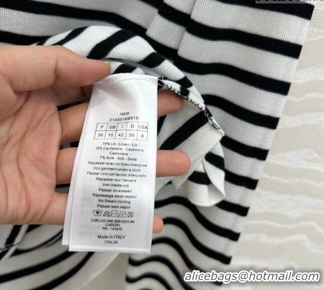Top Grade Dior Linen Blend Striped T-Shirt 0515 Black/White 2025