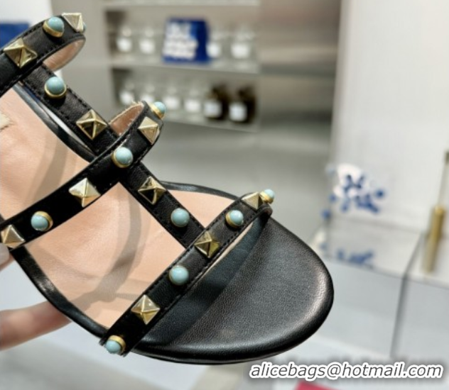 Sophisticated Valentino Rockstud Heel Slides Sandal 6.5cm in Calfskin with Stones Black 2025 VLTN042803