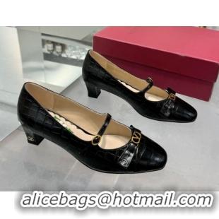 Cheap Price Valentino Bowow Décolleté Pumps 5cm in Crocodile-Effect Printed Calfskin Black 0428063