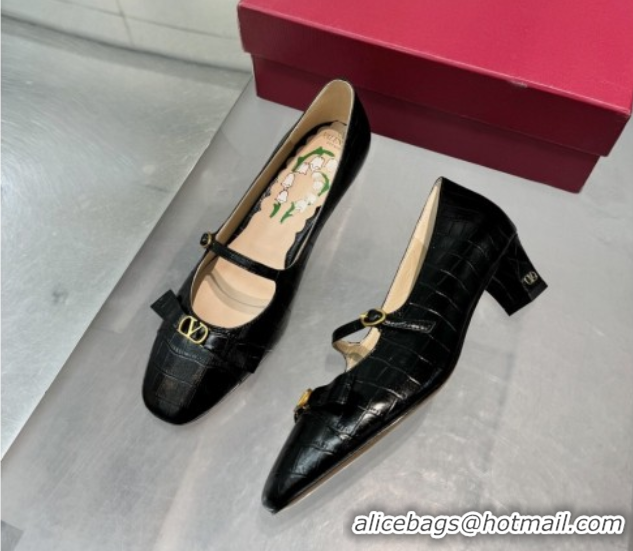 Cheap Price Valentino Bowow Décolleté Pumps 5cm in Crocodile-Effect Printed Calfskin Black 0428063