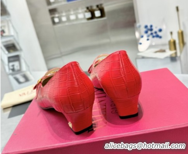 Big Discount Valentino Bowow Décolleté Pumps 5cm in Crocodile-Effect Printed Calfskin Red 0428065