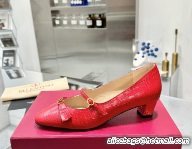 Big Discount Valentino Bowow Décolleté Pumps 5cm in Crocodile-Effect Printed Calfskin Red 0428065
