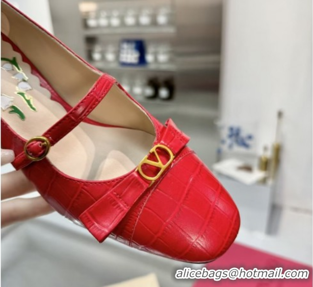 Big Discount Valentino Bowow Décolleté Pumps 5cm in Crocodile-Effect Printed Calfskin Red 0428065