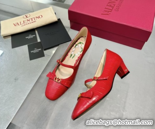 Big Discount Valentino Bowow Décolleté Pumps 5cm in Crocodile-Effect Printed Calfskin Red 0428065