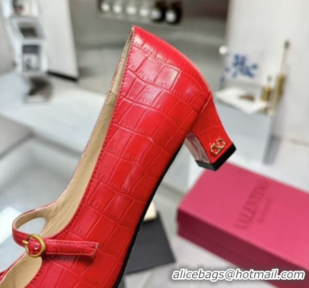 Big Discount Valentino Bowow Décolleté Pumps 5cm in Crocodile-Effect Printed Calfskin Red 0428065