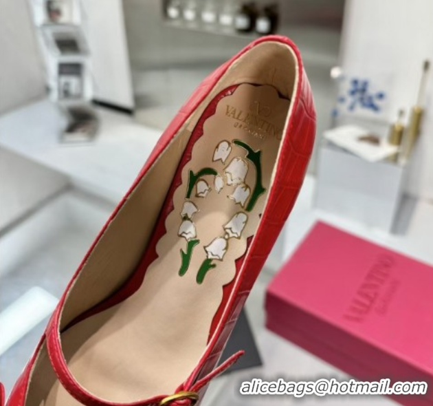 Big Discount Valentino Bowow Décolleté Pumps 5cm in Crocodile-Effect Printed Calfskin Red 0428065