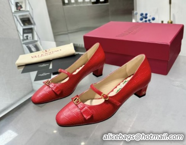 Big Discount Valentino Bowow Décolleté Pumps 5cm in Crocodile-Effect Printed Calfskin Red 0428065