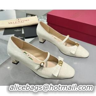 Hot Style Valentino Bowow Décolleté Pumps 5cm in Crocodile-Effect Printed Calfskin White 0428066