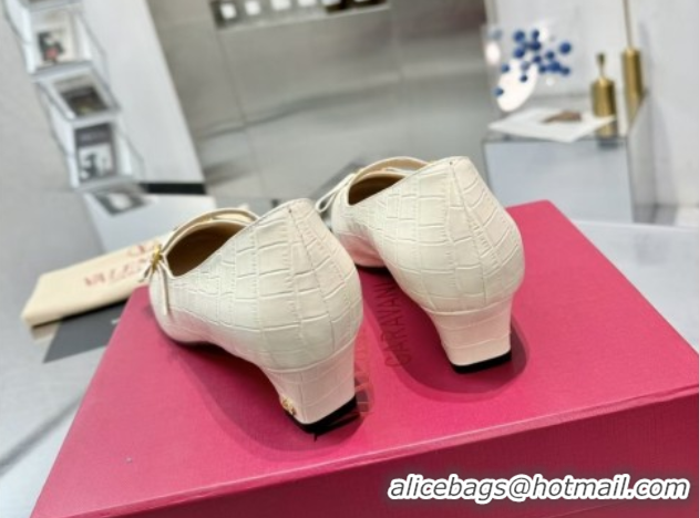 Hot Style Valentino Bowow Décolleté Pumps 5cm in Crocodile-Effect Printed Calfskin White 0428066