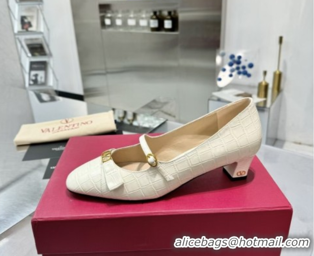 Hot Style Valentino Bowow Décolleté Pumps 5cm in Crocodile-Effect Printed Calfskin White 0428066