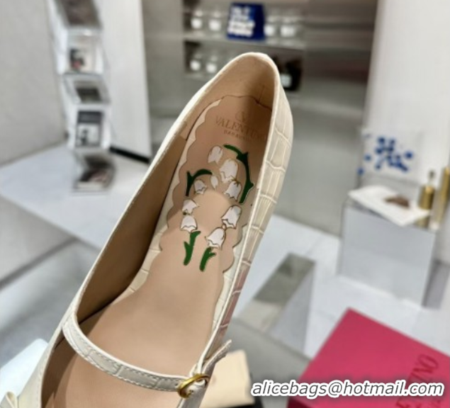 Hot Style Valentino Bowow Décolleté Pumps 5cm in Crocodile-Effect Printed Calfskin White 0428066