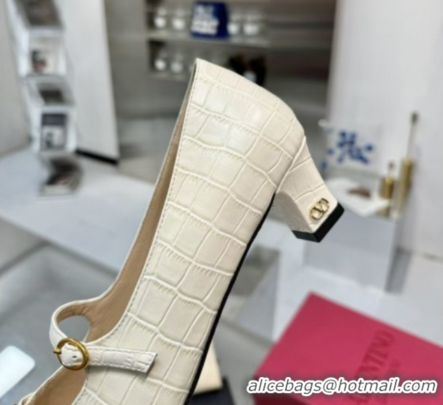 Hot Style Valentino Bowow Décolleté Pumps 5cm in Crocodile-Effect Printed Calfskin White 0428066